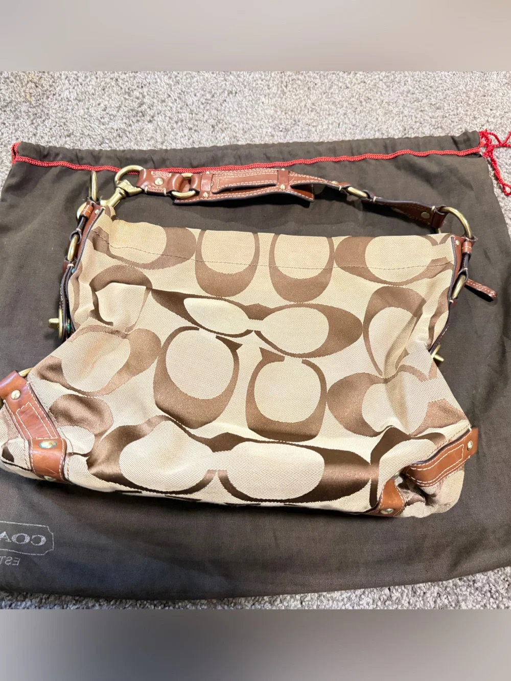 Coach Beige and Brown Signature Canvas Hobo Bag
